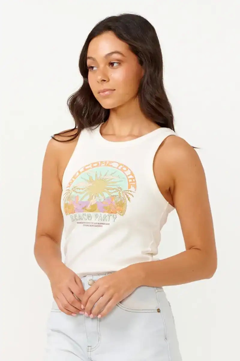 Rip Curl Tropicana Ribbed Tank in Bone front 3/4 view
