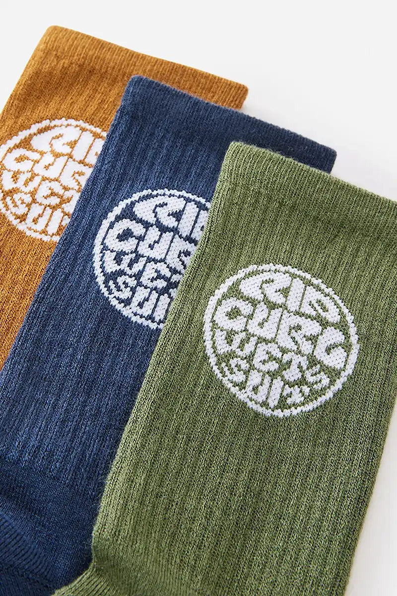 Rip Curl Crew Socks 3 Pack Wetty Mixed top detail