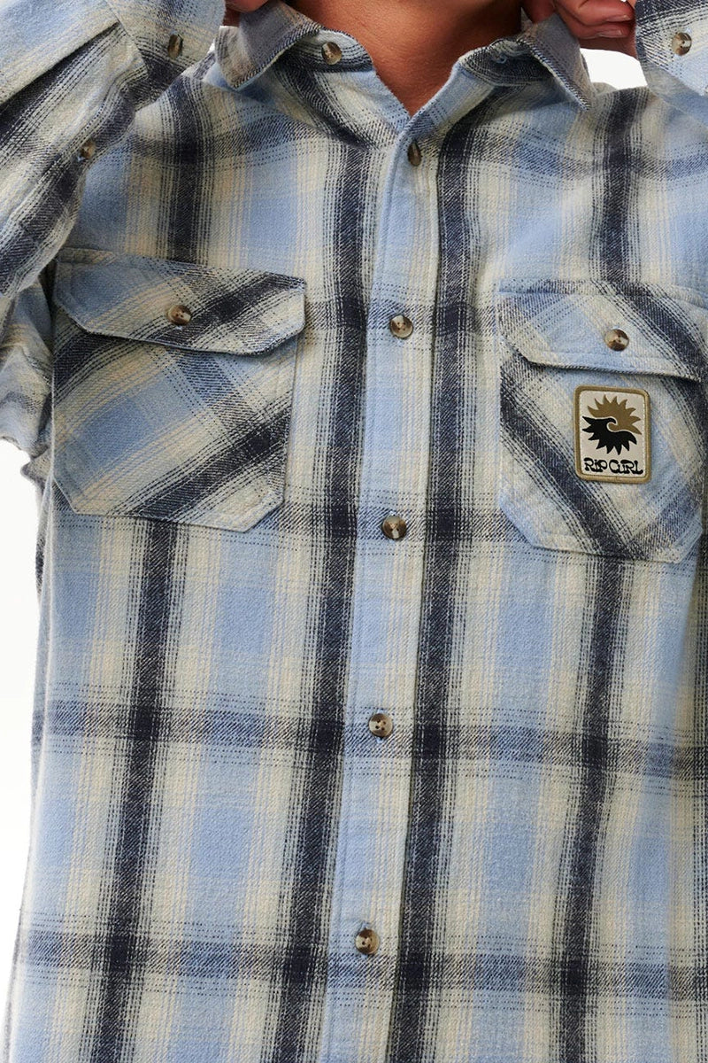 Rip Curl Men's Saltwater Culture Flannel Shirt in Sparky Blue front detailed view