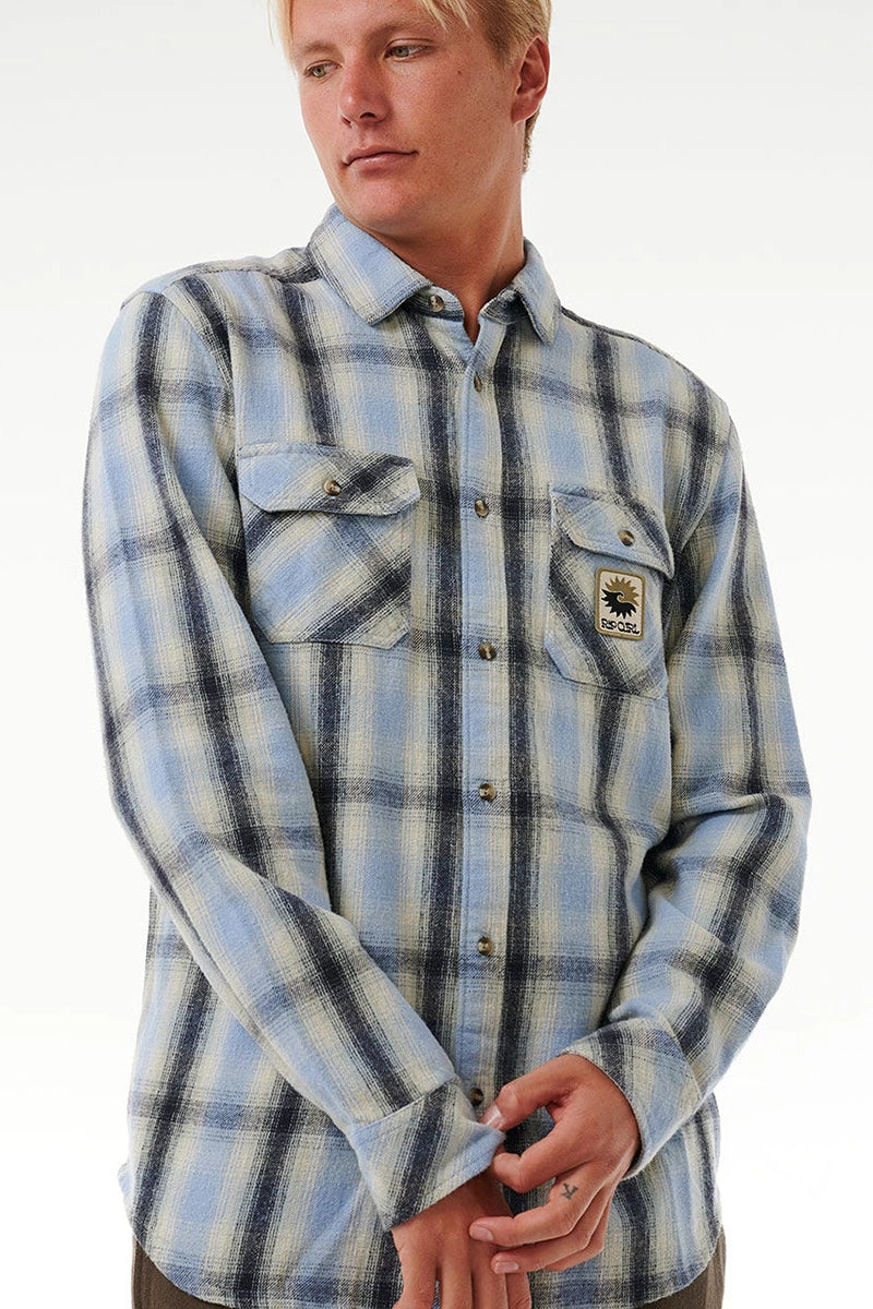 Rip Curl Men's Saltwater Culture Flannel Shirt in Sparky Blue detail side view
