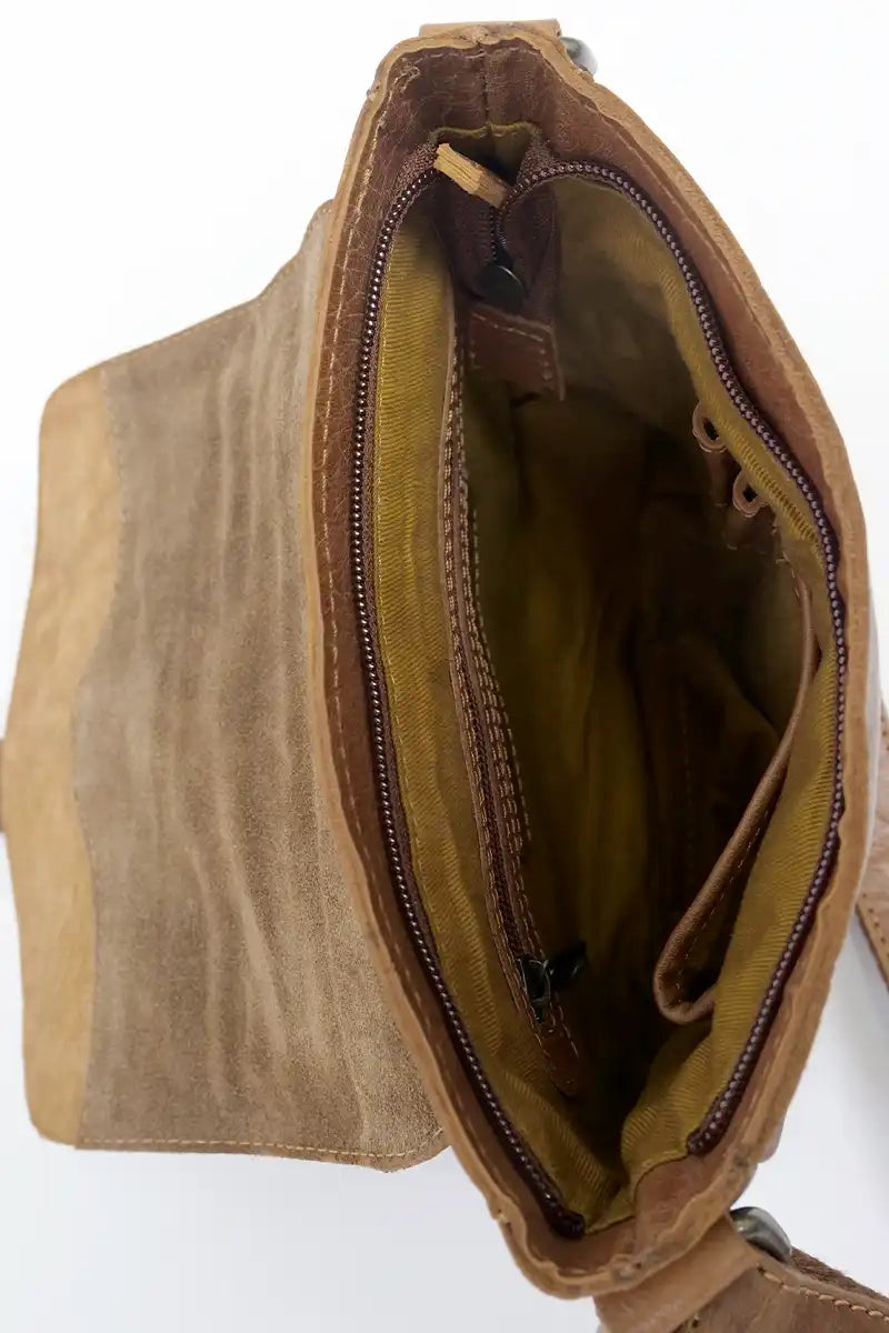 Rugged Hide Addison Cross Body Handbag in Brandy inside view