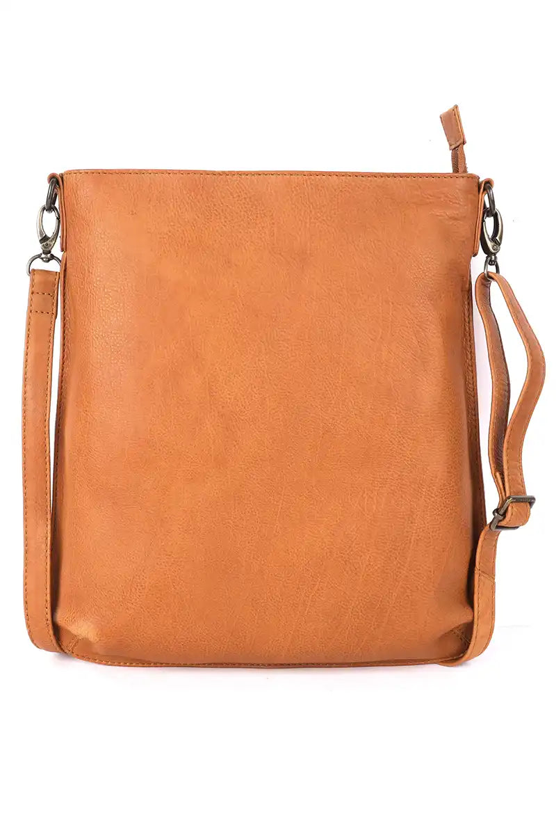 Rugged Hide Berlin Leather Cross Body Bag in Tan front view