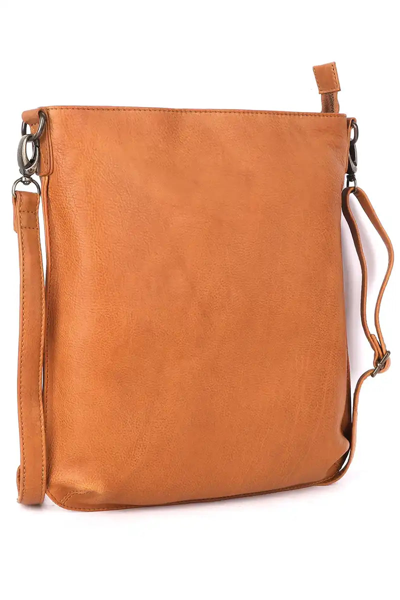 Rugged Hide Berlin Leather Cross Body Bag in Tan side view