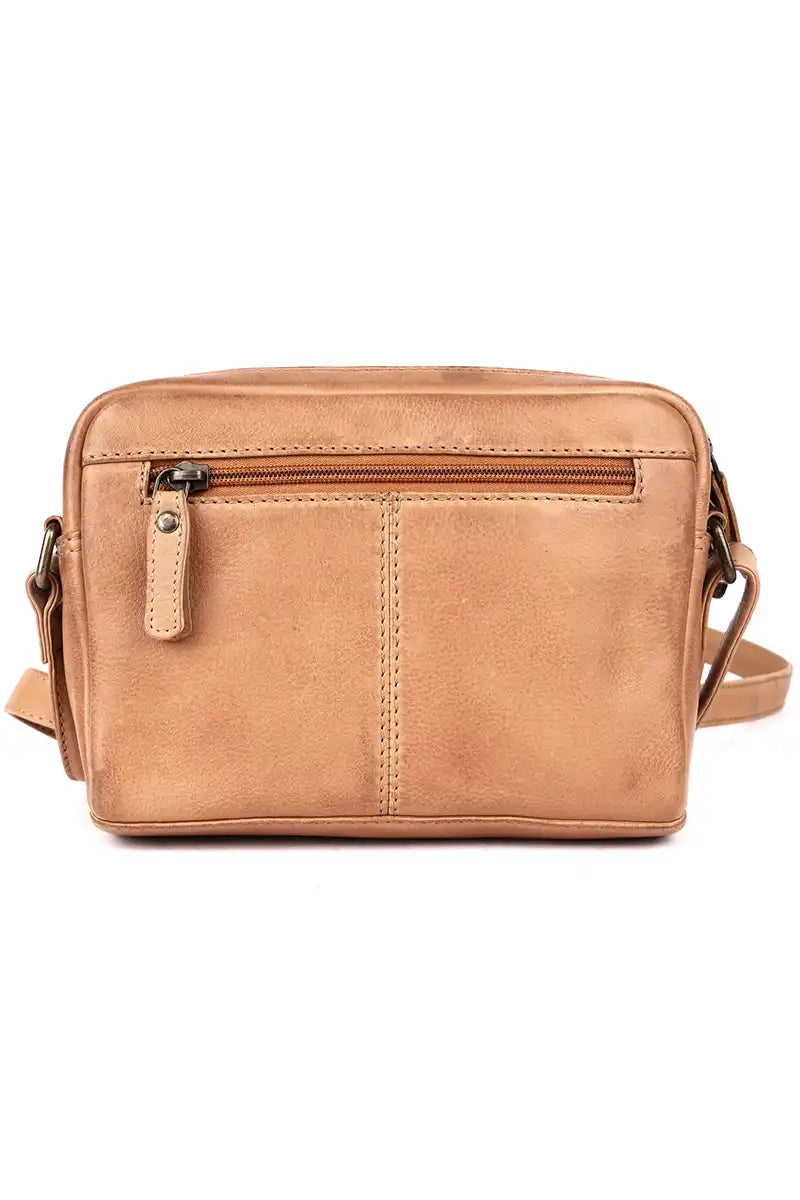Rugged Hide Burnie Leather Cross Body Handbag in Sand back view