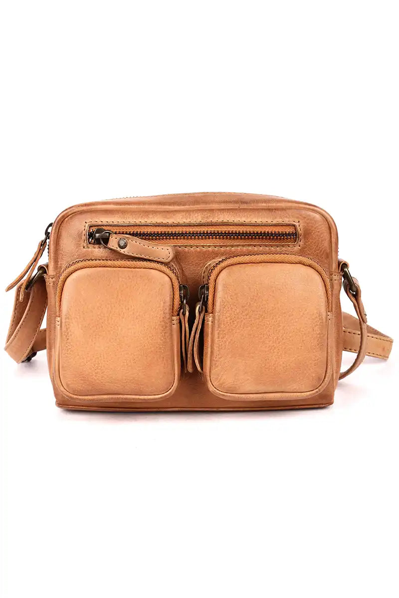 Rugged Hide Burnie Leather Cross Body Handbag in Sand front view