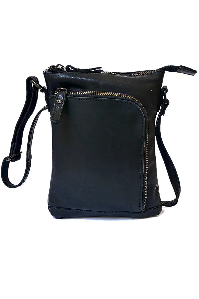 Rugged Hide Leather Bag - Freya Cross body in Black side