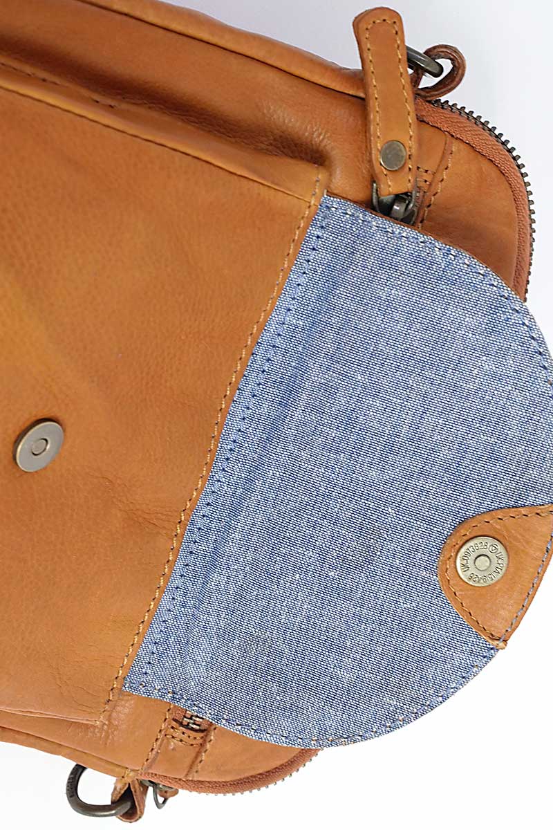 Rugged Hide Helen Cross Body Bag in Tan front pocket detail view