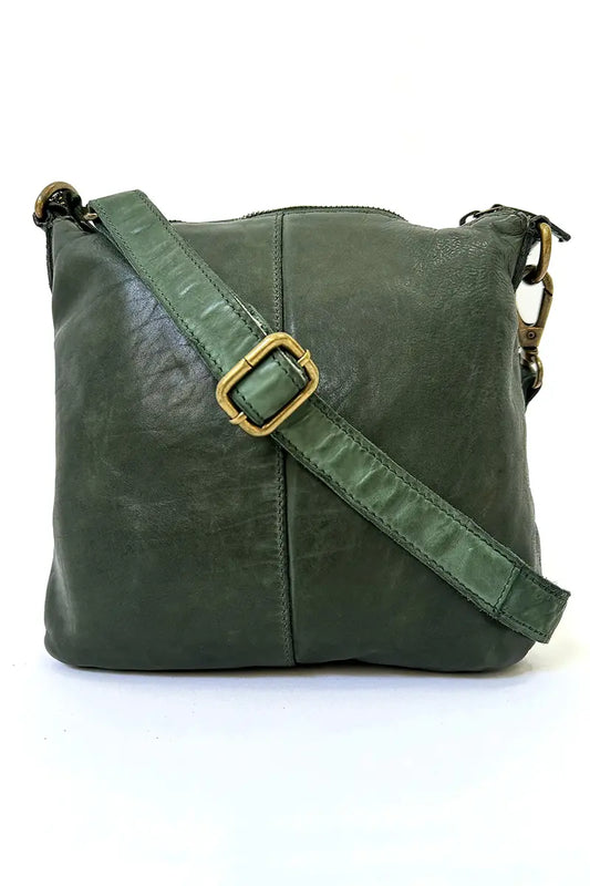 Rugged Hide Jackie Cross body bag in Green with cross body strap