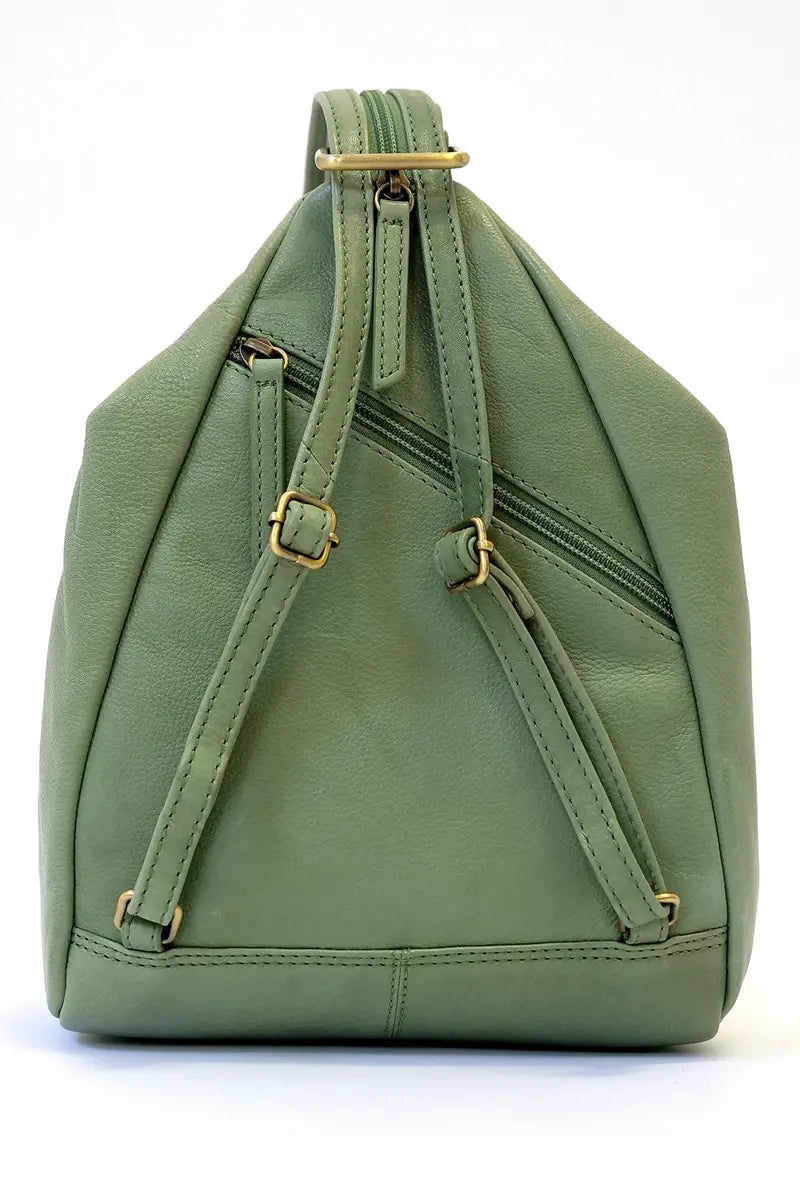 Rugged Hide Leather Bag - Deb Backpack in Leaf Green back view