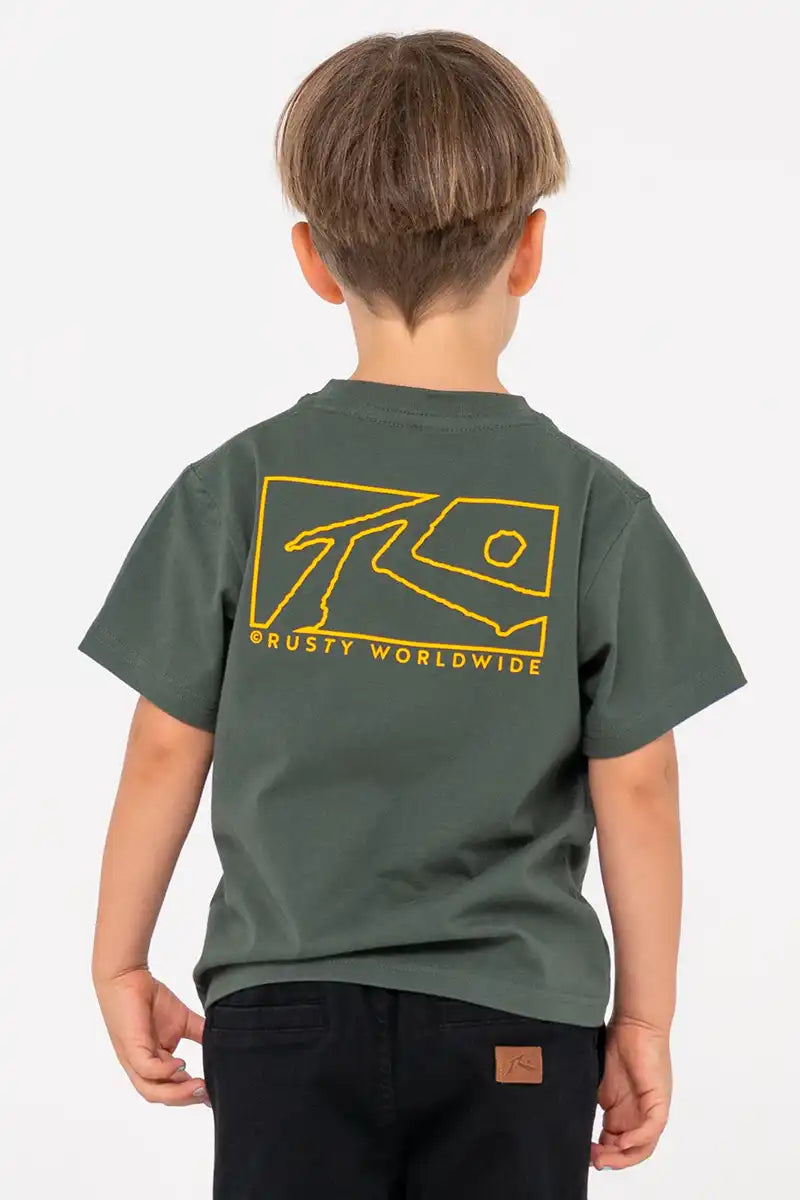 Rusty Boys Boxed Out Graphic Tee in Shadow Army back view