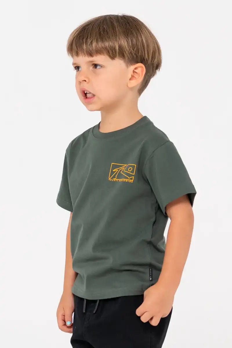 Rusty Boys Boxed Out Graphic Tee in Shadow Army side view