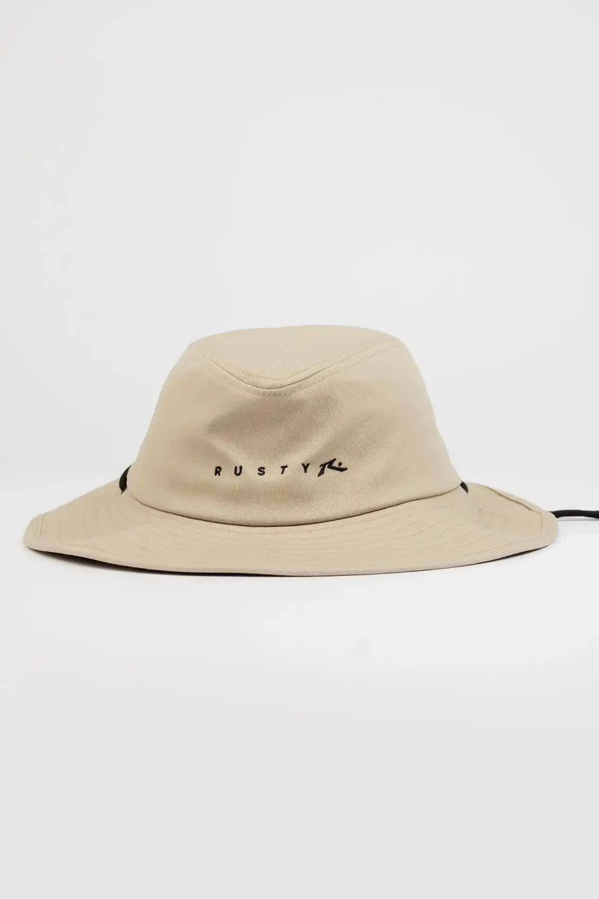 Rusty Bradman Wide Brim Hat — Abbey Stone with 'Rusty' branding on a white background