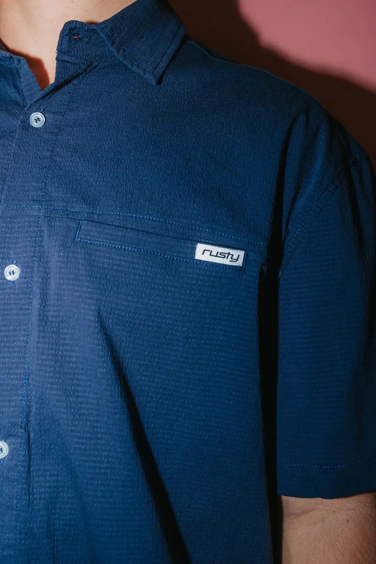 Navy Blue Rusty Giles Short Sleeve Shirt pocket detail view