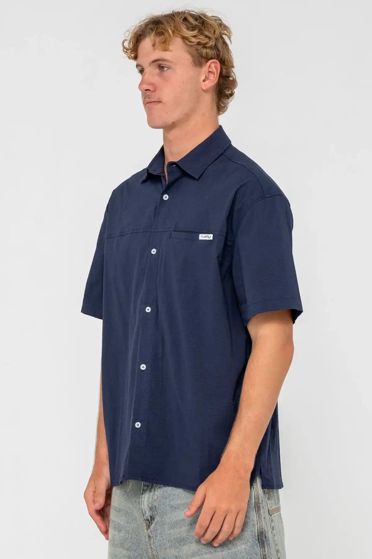 Navy Blue Rusty Giles Short Sleeve Shirt side view