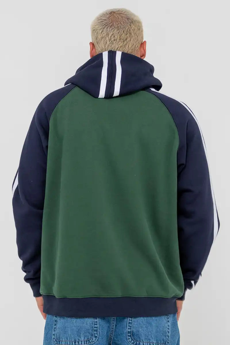 Rusty Mens Denny Raglan Fleece Hoodie in Green back view