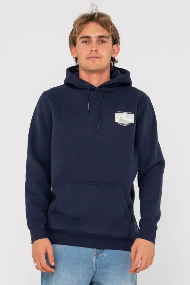 Rusty Men's Hoodie Advocate Graphic Super Fleece in Navy