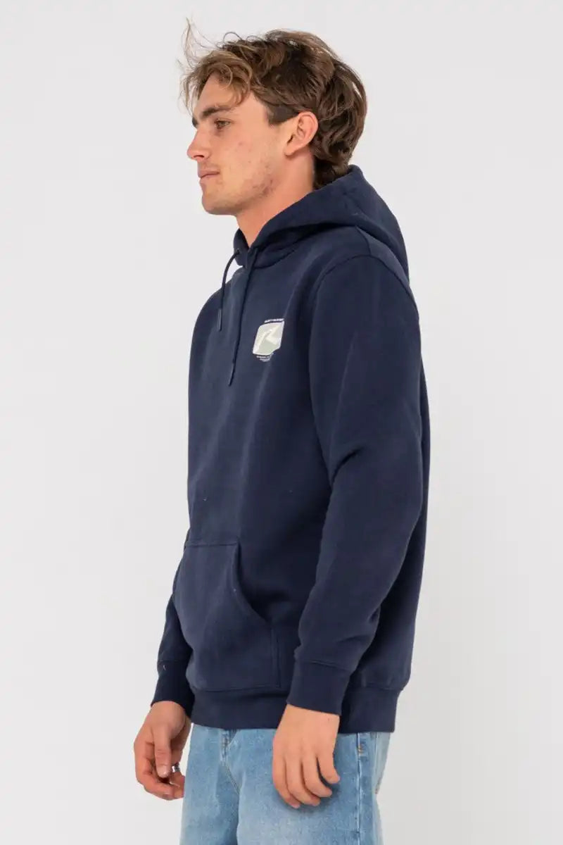 Rusty Men's Hoodie Advocate Graphic Super Fleece in Navy side view