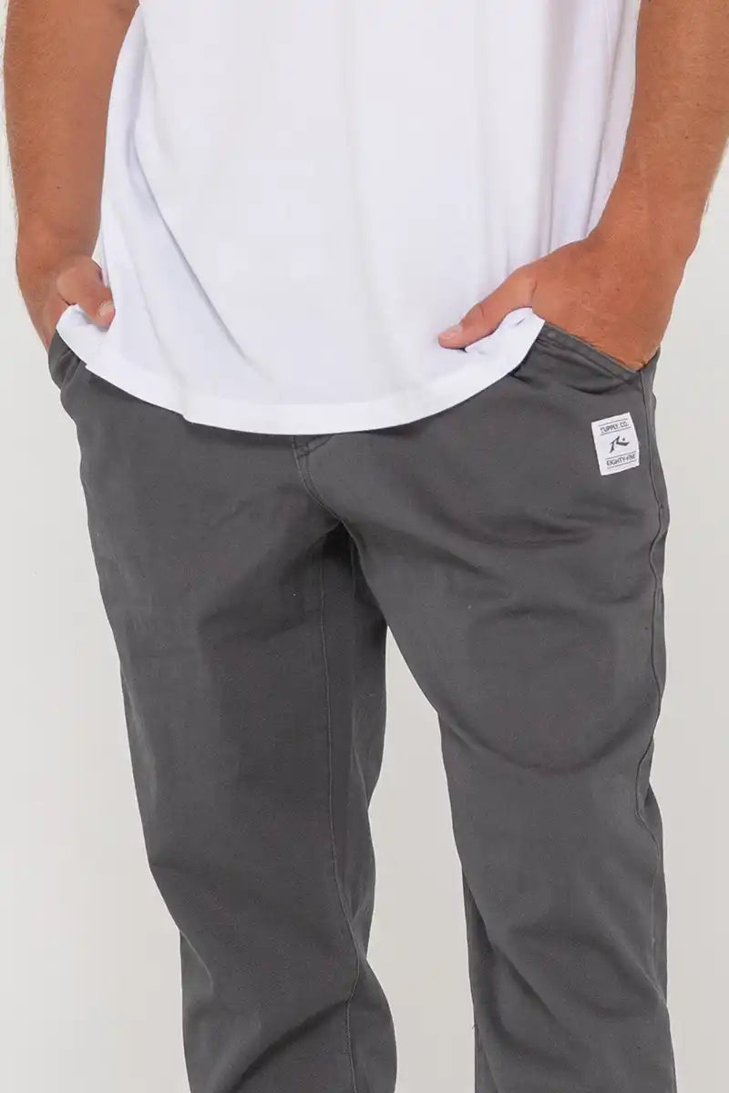 Rusty Mens Mid Boy Straight Fit Elastic Pants in Pavement front pocket details