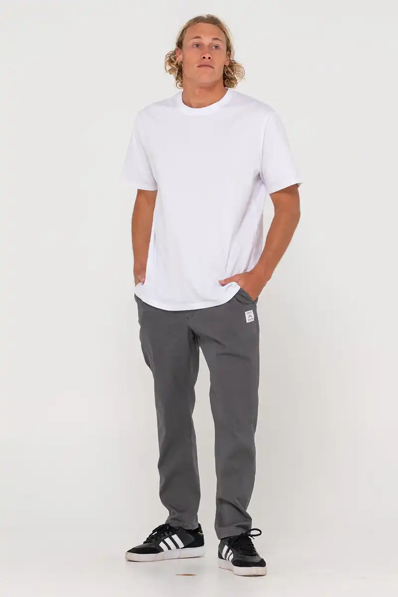Rusty Mens Mid Boy Straight Fit Elastic Pants in Pavement full model view