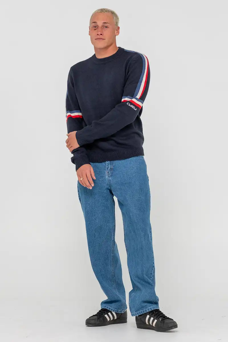 Rusty Mens Moritz Crew Knit in Navy Blue