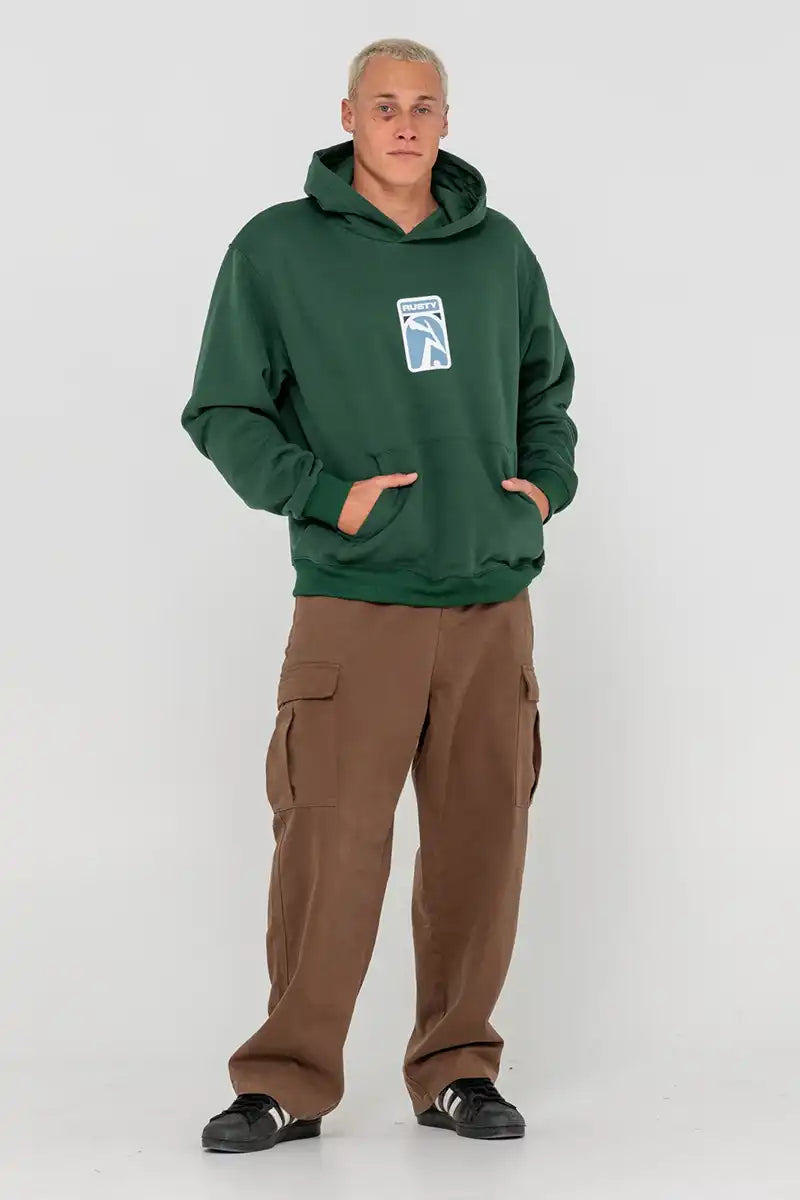 Rusty Men's Nanotech Heavy Fleece Hoodie in Green front full model view