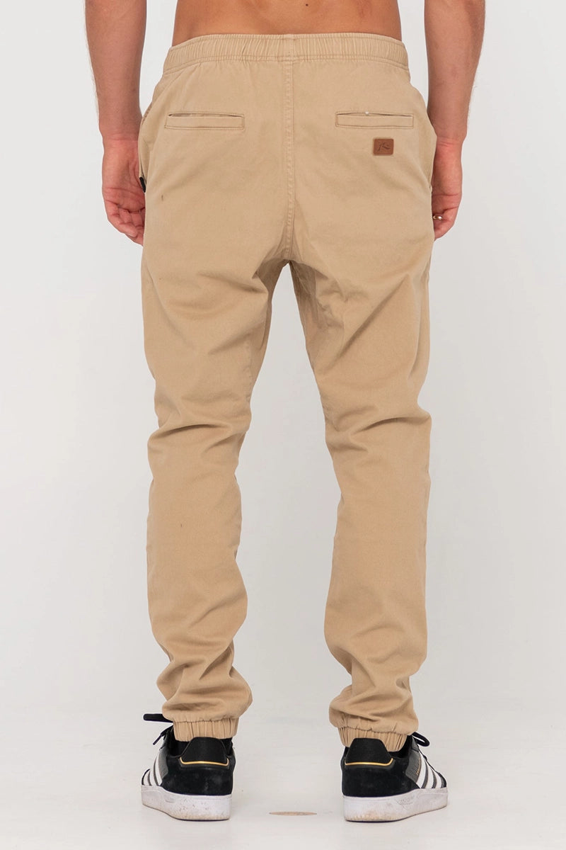 Rusty Mens Pant - Hook Out Slim Fit Elastic in Khaki back view
