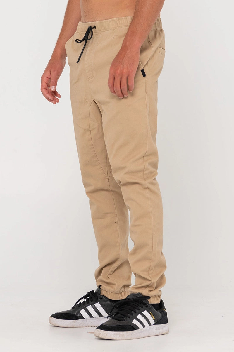 Rusty Mens Pant - Hook Out Slim Fit Elastic in Khaki side view