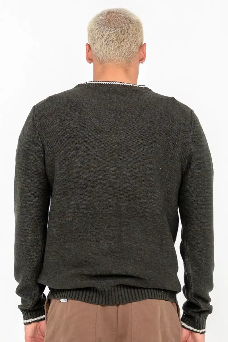 Rusty Mens Skyliner Tipped Crew Knit in Green Gables back view