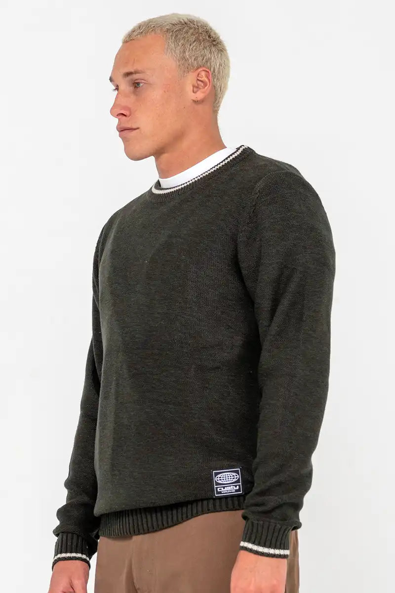 Rusty Mens Skyliner Tipped Crew Knit in Green Gables side view