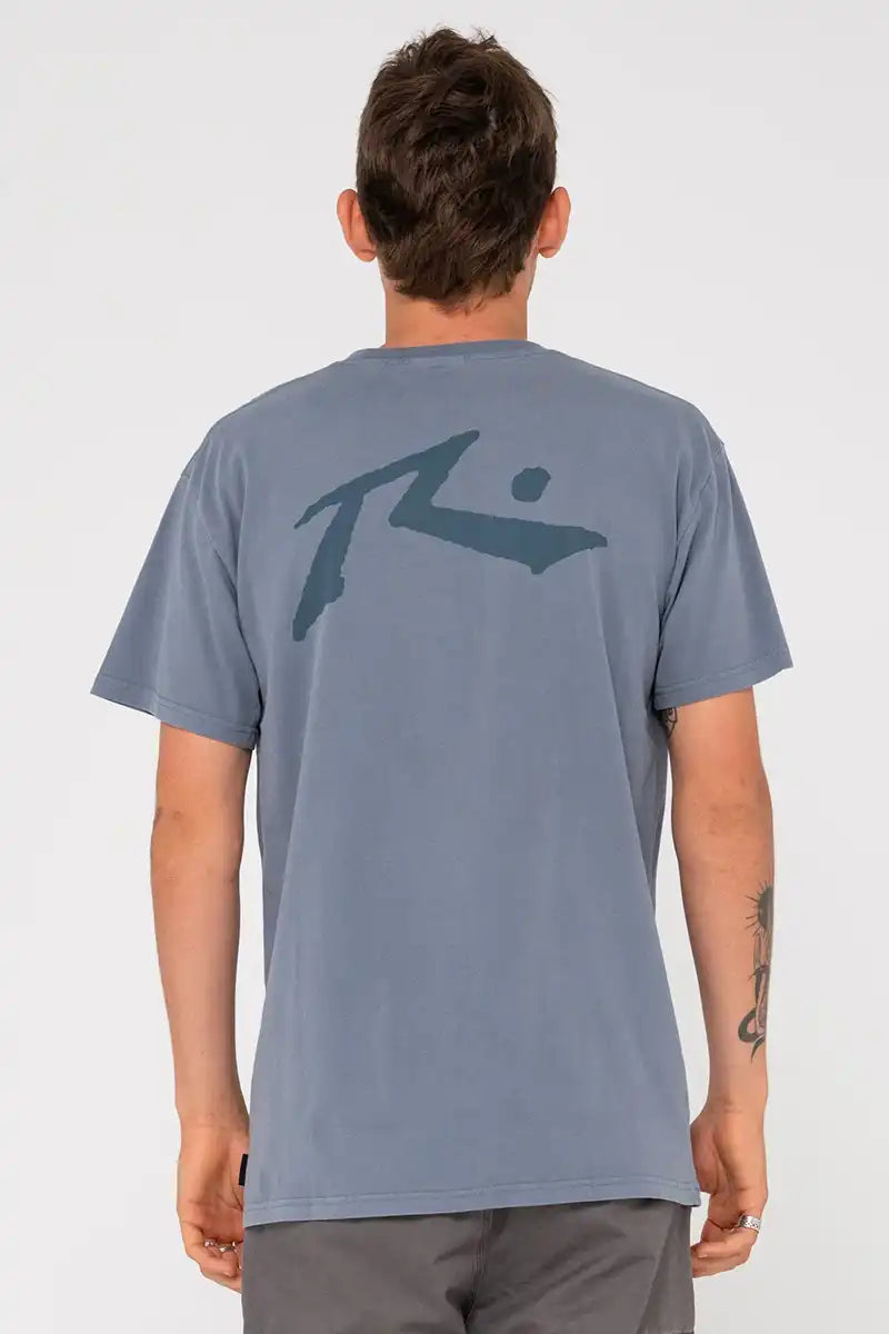 Rusty Men's Tee Comp Wash Short Sleeve in China Blue back view