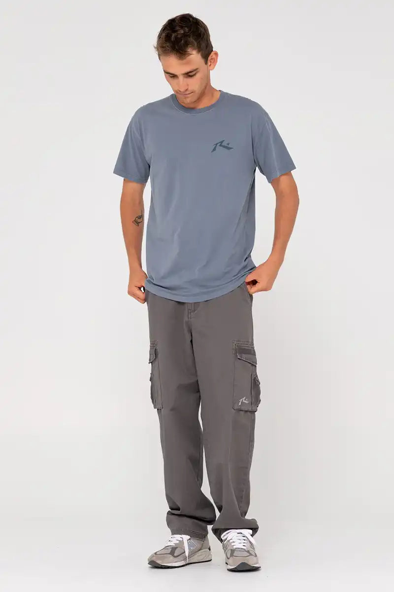 Rusty Men's Tee Comp Wash Short Sleeve in China Blue full model view