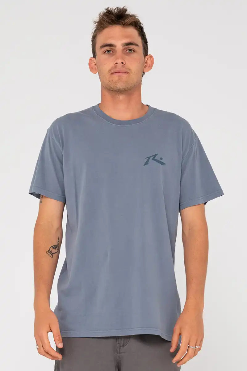Rusty Men's Tee Comp Wash Short Sleeve in China Blue front view