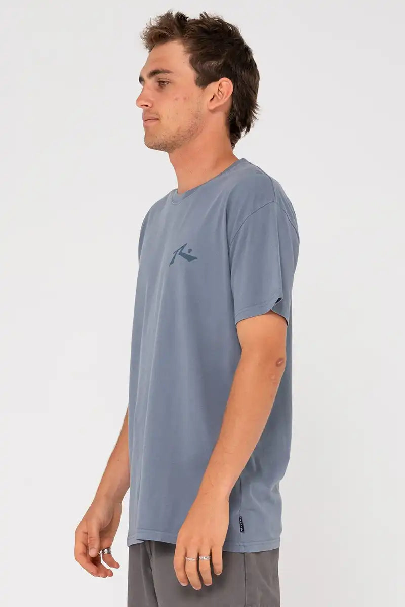 Rusty Men's Tee Comp Wash Short Sleeve in China Blue side view
