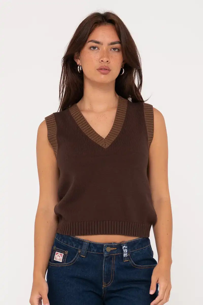 Rusty Nero Sleeveless Knit Vest in Tuscan Brown