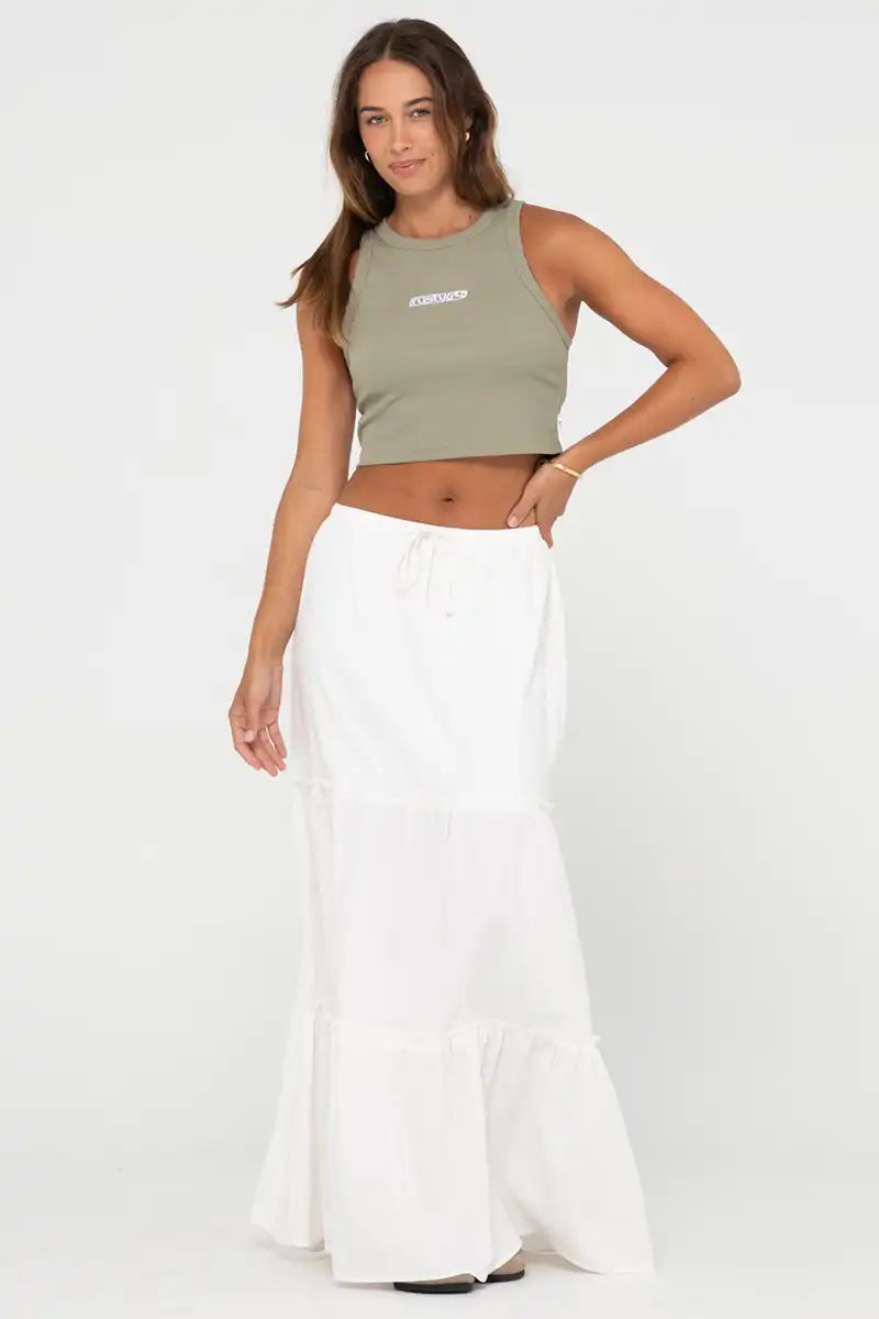 Rusty Women's Contrast Racer Tank in Faded Pistachio front full model view