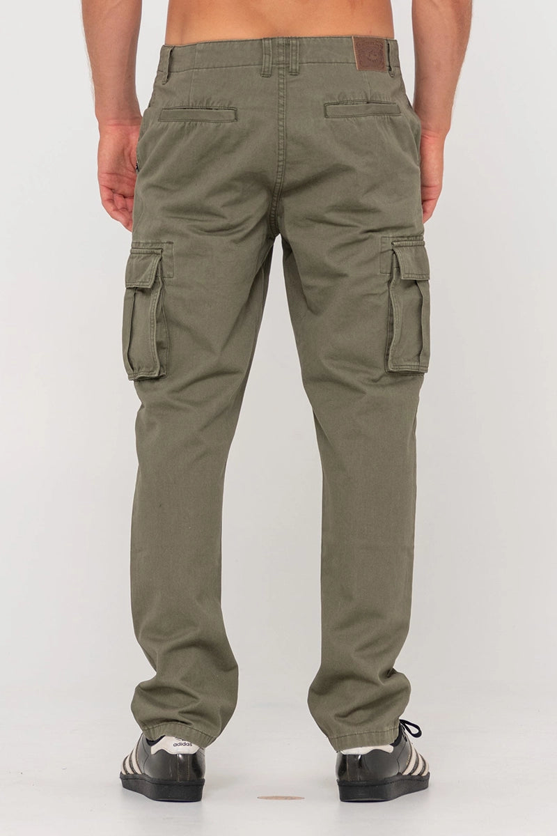 Rusty Mens Manila Cargo Pant in Army Green back view