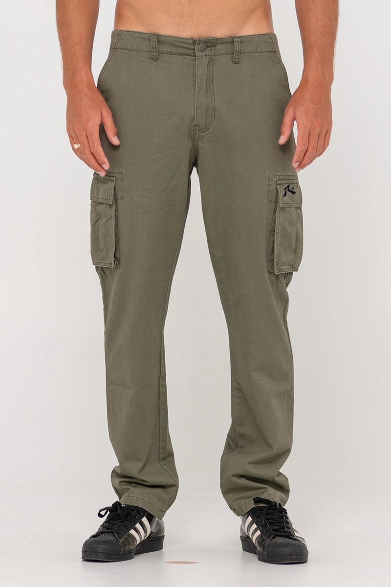 Rusty Mens Manila Cargo Pant in Army Green front view