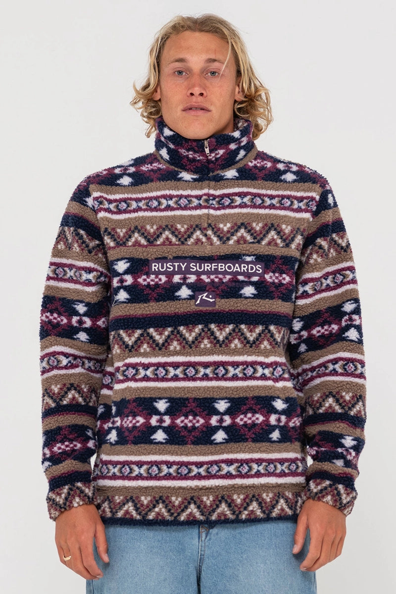 Rusty Mens Teka Polar Fleece 1/4 Zip in Purple Rain