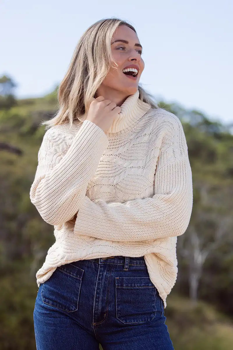 See Saw Acry Wave Knit Sweater in Vanilla front view
