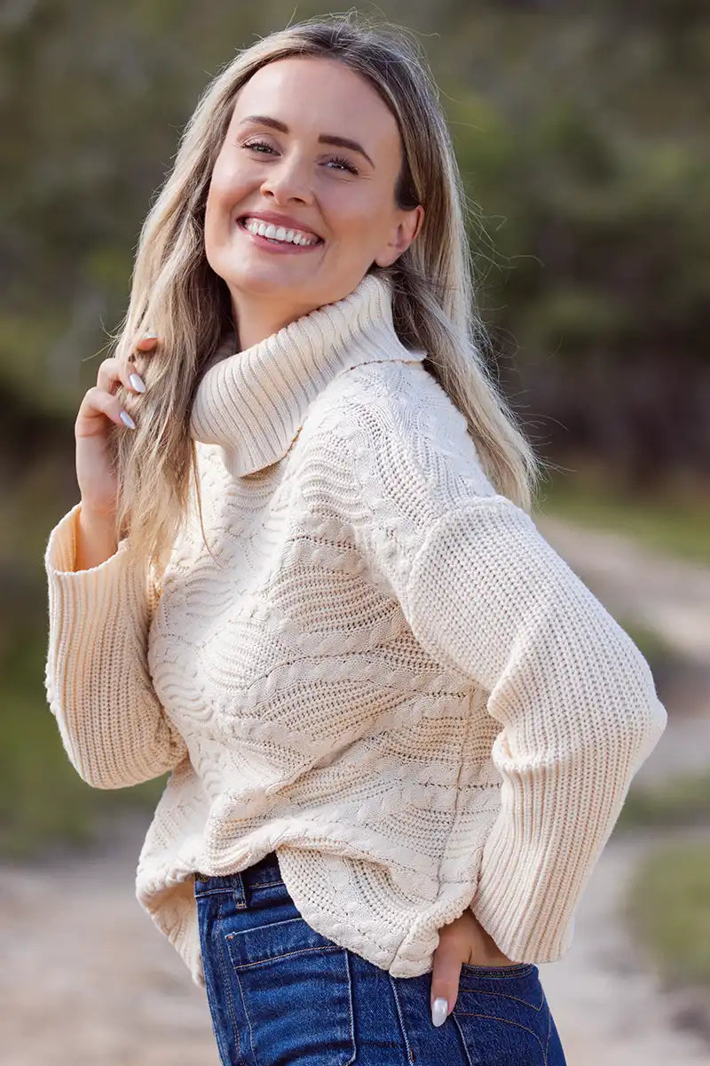 See Saw Acry Wave Knit Sweater in Vanilla side 2 view