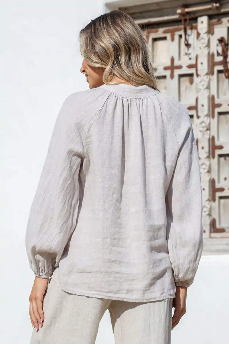 Sophia Italian Linen Blouse – Timeless Elegance in Natural Linen back view