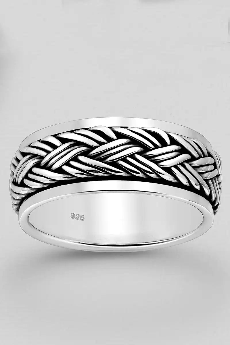 Sterling Silver Oxidized Weave Spin Band Ring – 8mm Wide