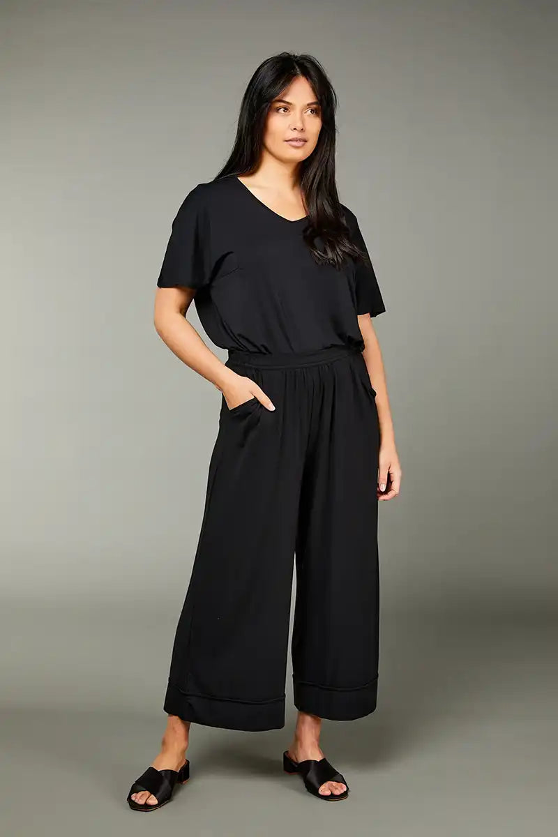 Lena Black Micro Modal Resort Pants front