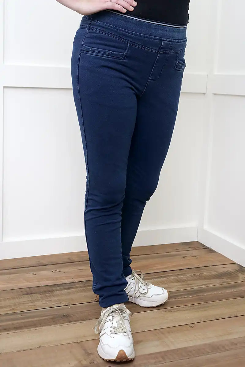 The Everyday Indigo Pant front 3/4 view