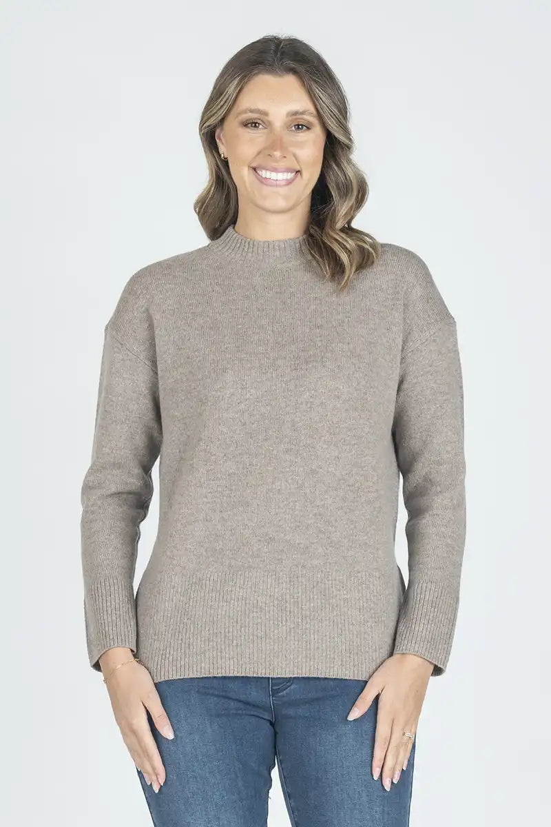 The Woodland Lambswool Knit - Mink front detailed view