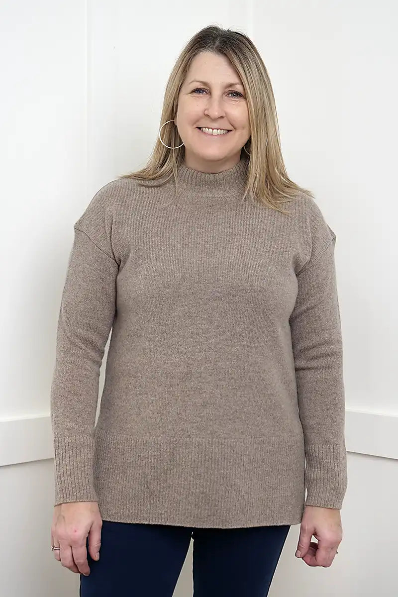The Woodland Lambswool Knit - Mink front view