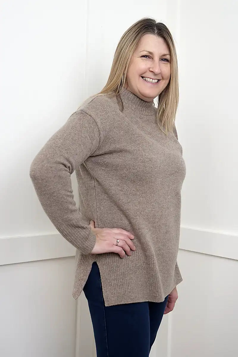 The Woodland Lambswool Knit - Mink side view