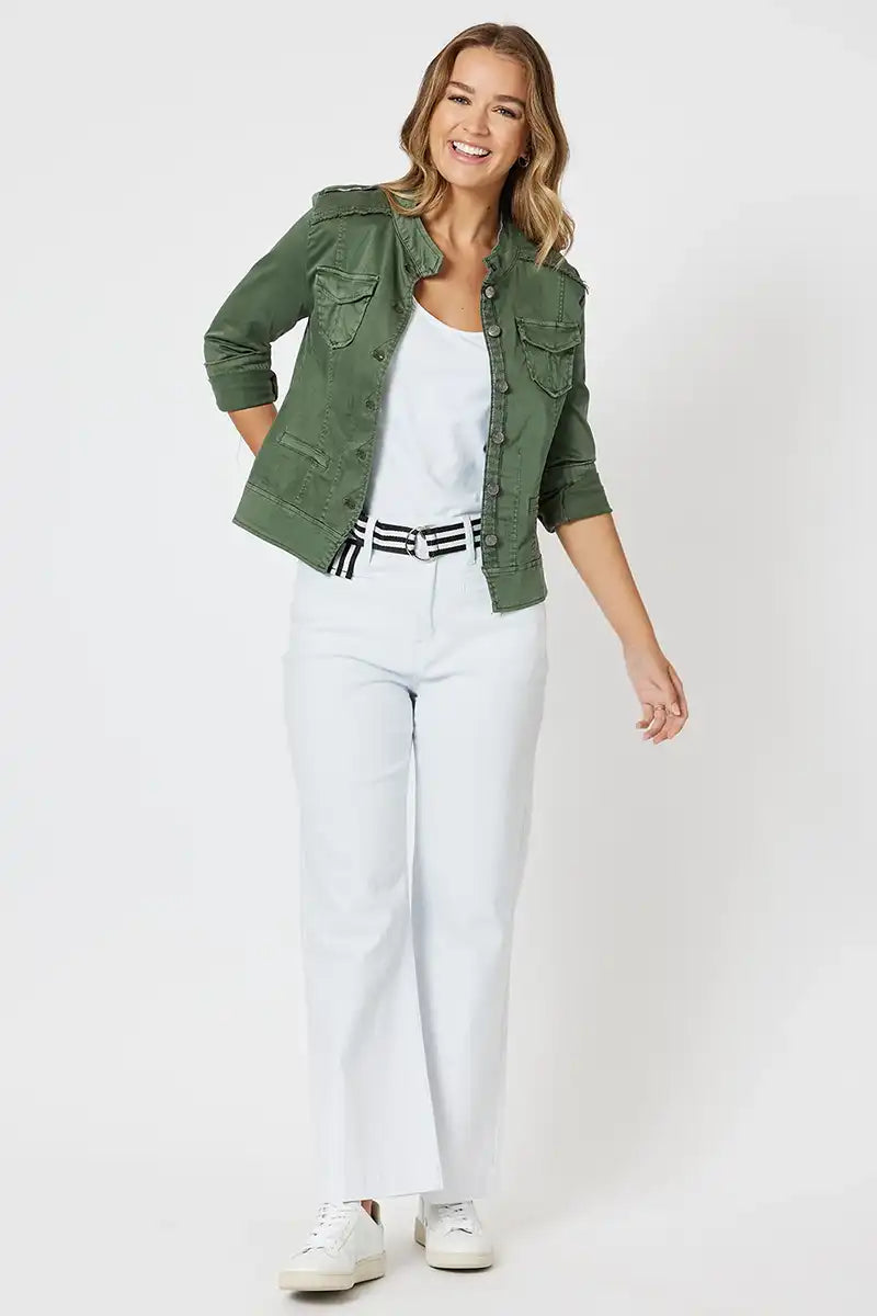 Threadz Military Denim Jacket - Khaki -front