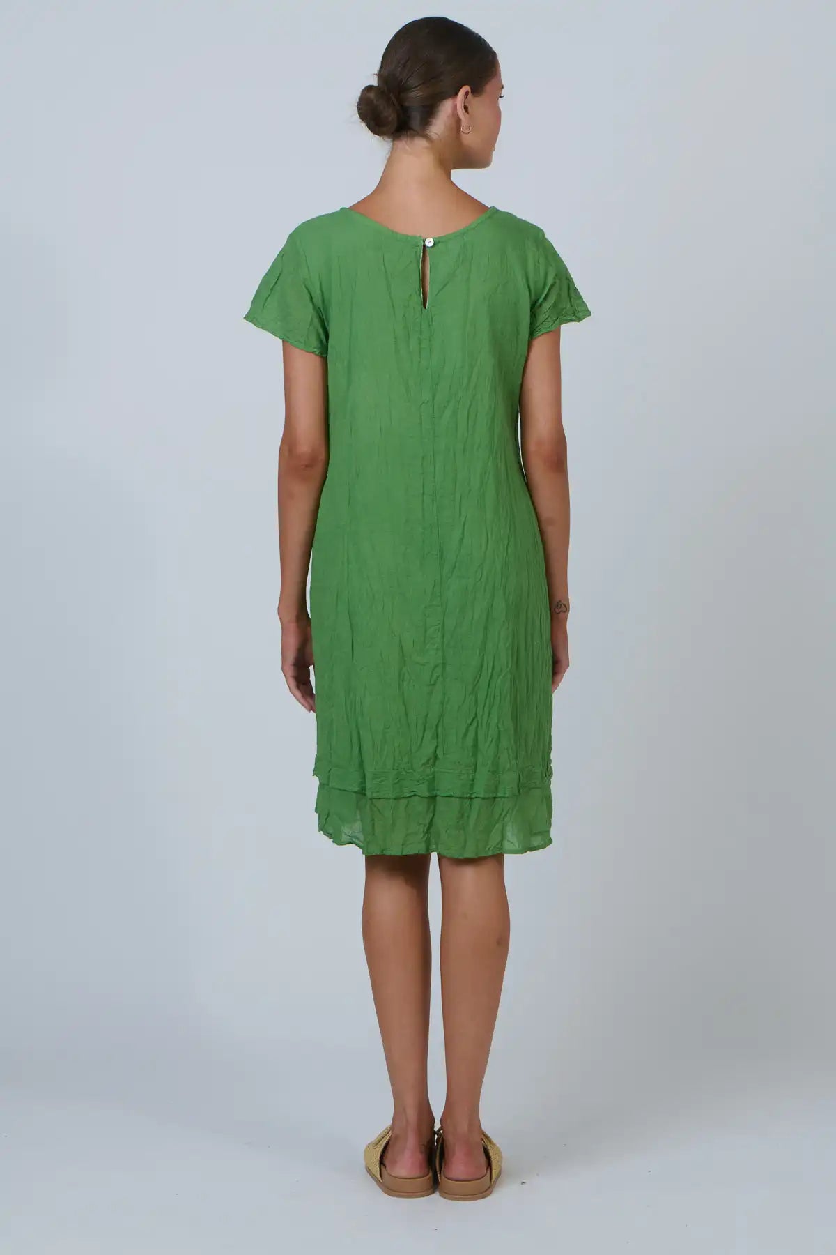 Tidal Pleat Crinkle Cotton Dress — Apple Green