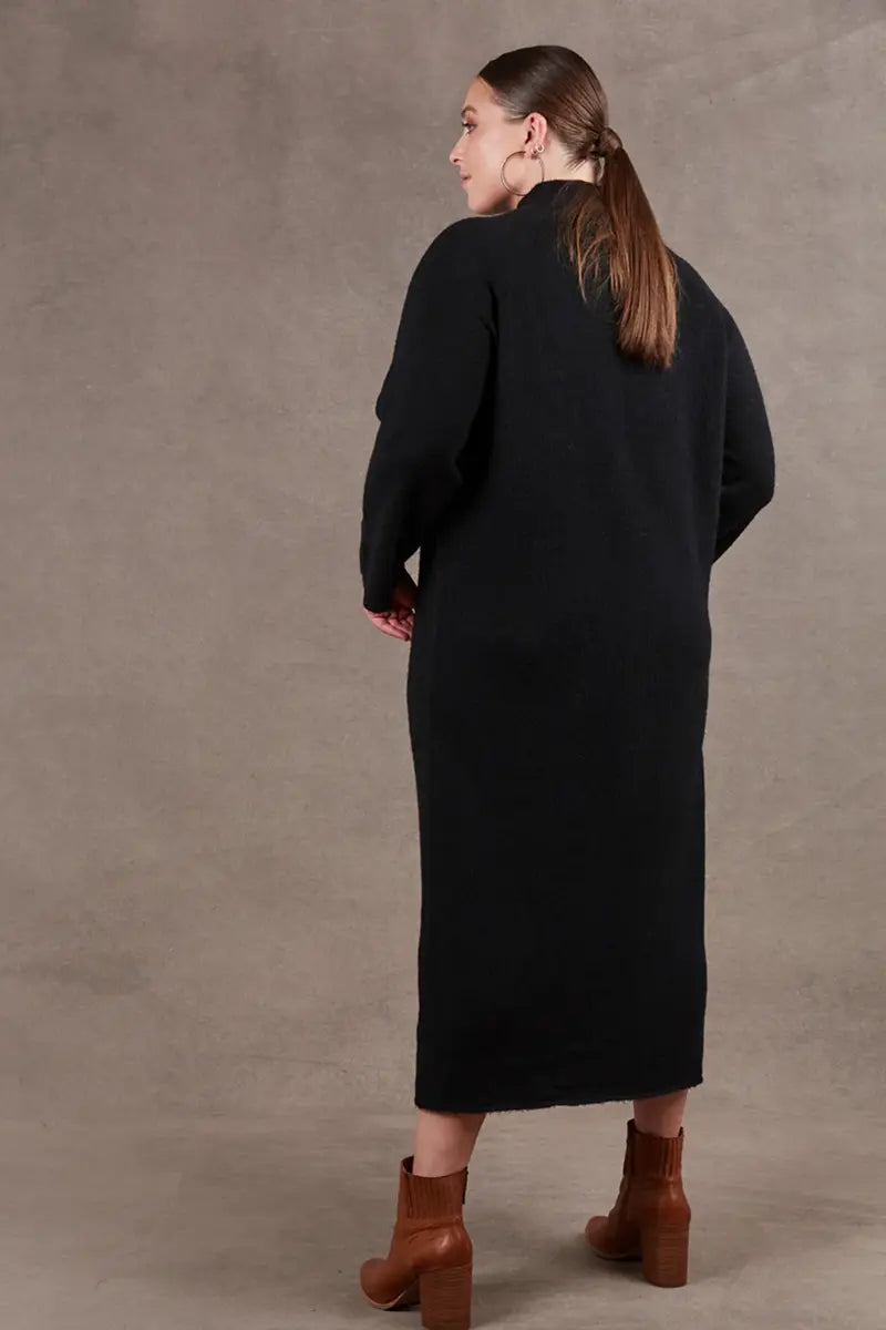 back view of the Paarl Tie Knit Dress in Ebony by Eb & Ive without waist tie